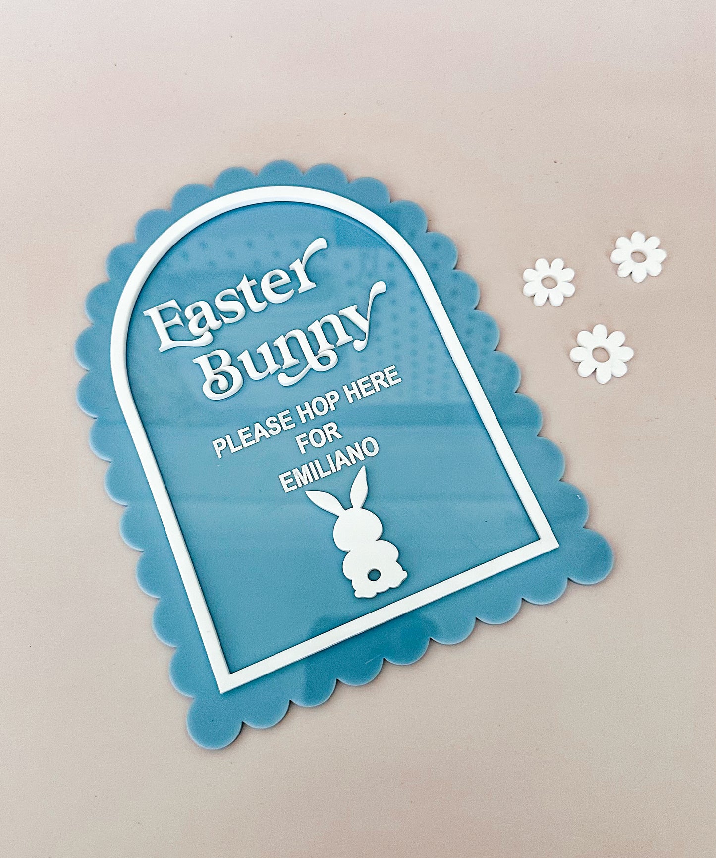 Easter Bunny Please Hop Here Scallop Plaque