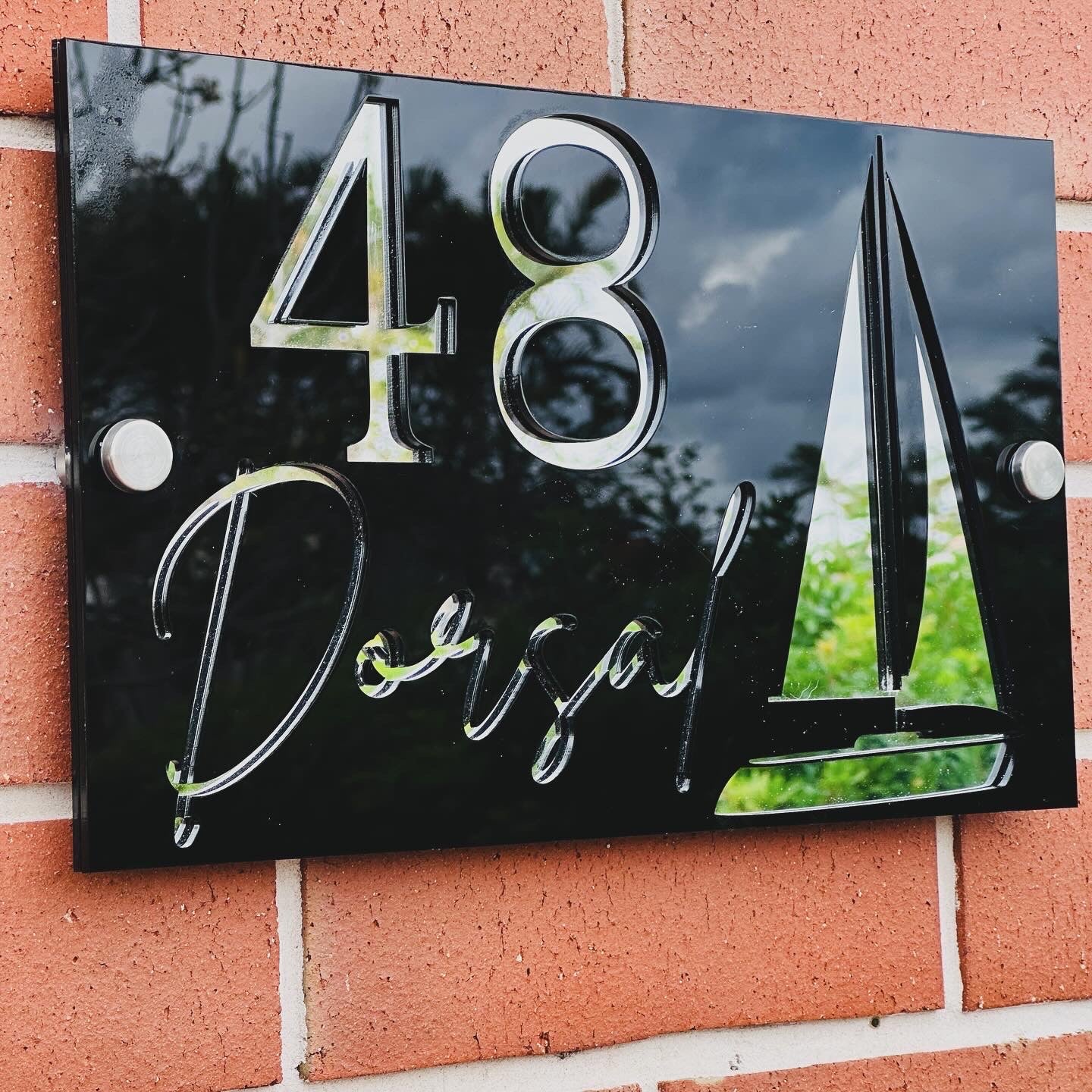 rectangle Cursive House Sign with Sail Boat