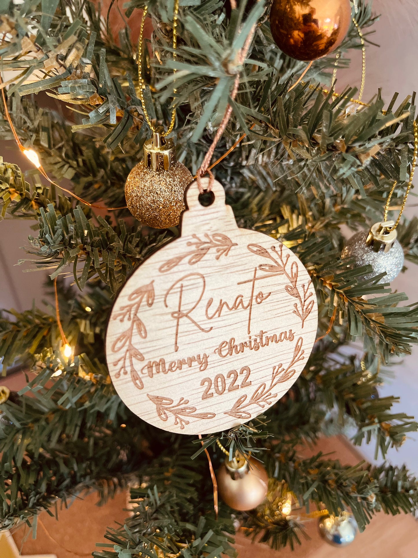 Round Wooden Christmas Bauble