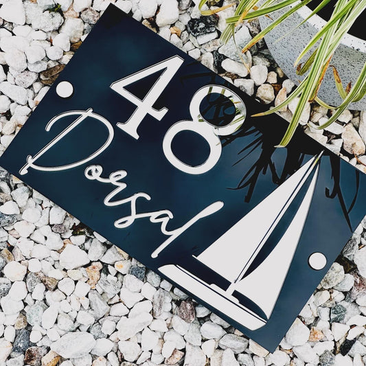 rectangle Cursive House Sign with Sail Boat