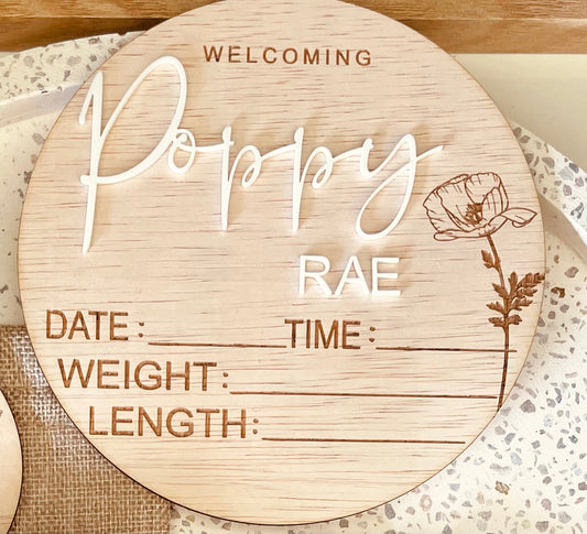 'Poppy' Baby Announcement Plaque