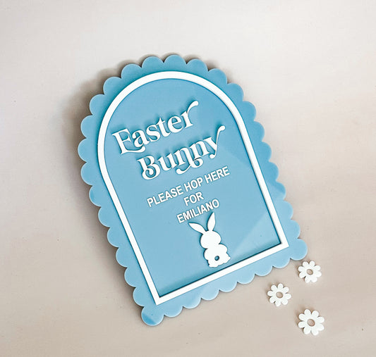 Easter Bunny Please Hop Here Scallop Plaque